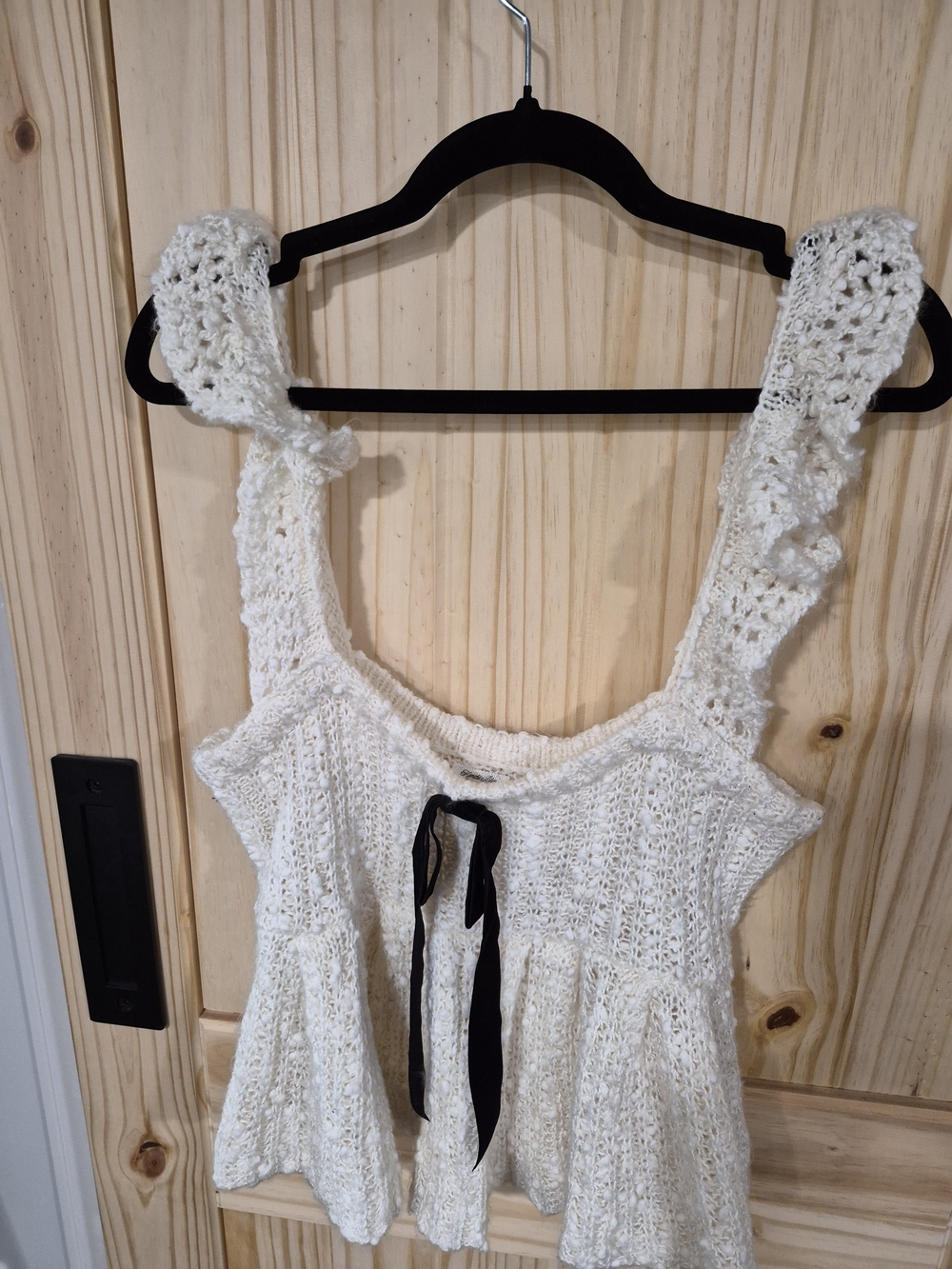 Kimchi Blue Cream Crochet Peplum Cami with Black Bow - Picture 2 of 3